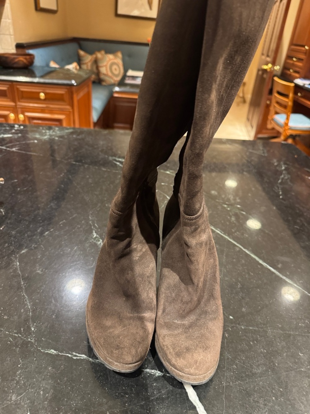 Platform Suede Stretch Boots in Dark Brown made in Italy